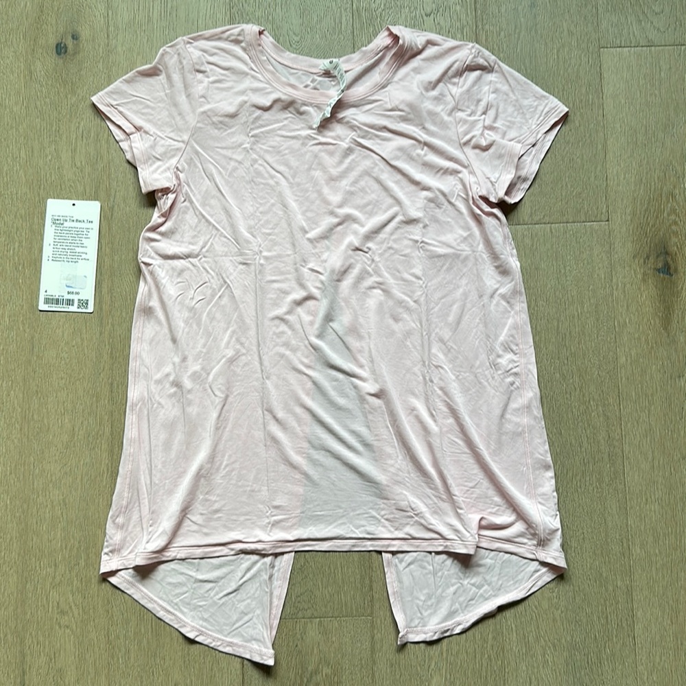 modal open up tie back t shirt strawberry milkshake size 4 lululemon euc